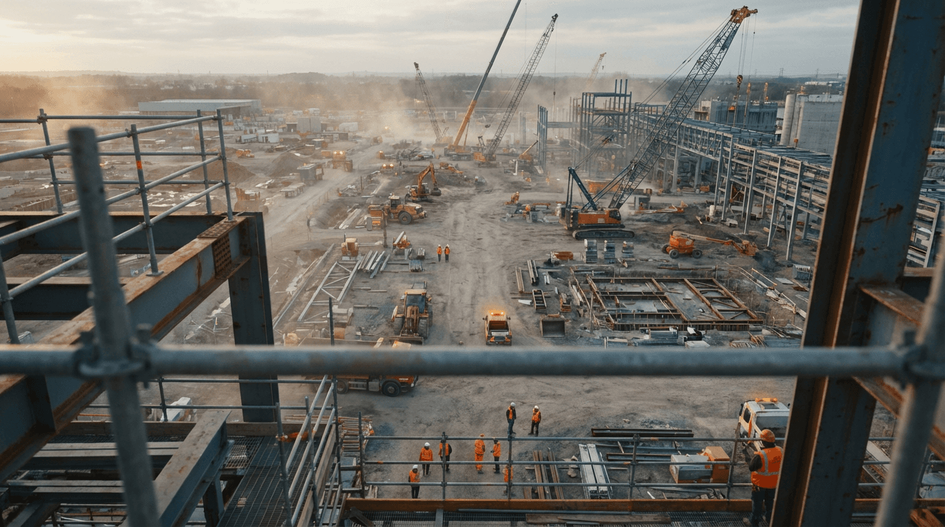 Aerial lift work platform raised on a construction site